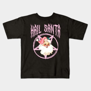 Hail Santa Retro Cute Santa Claus Pink Goth Christmas Kids T-Shirt